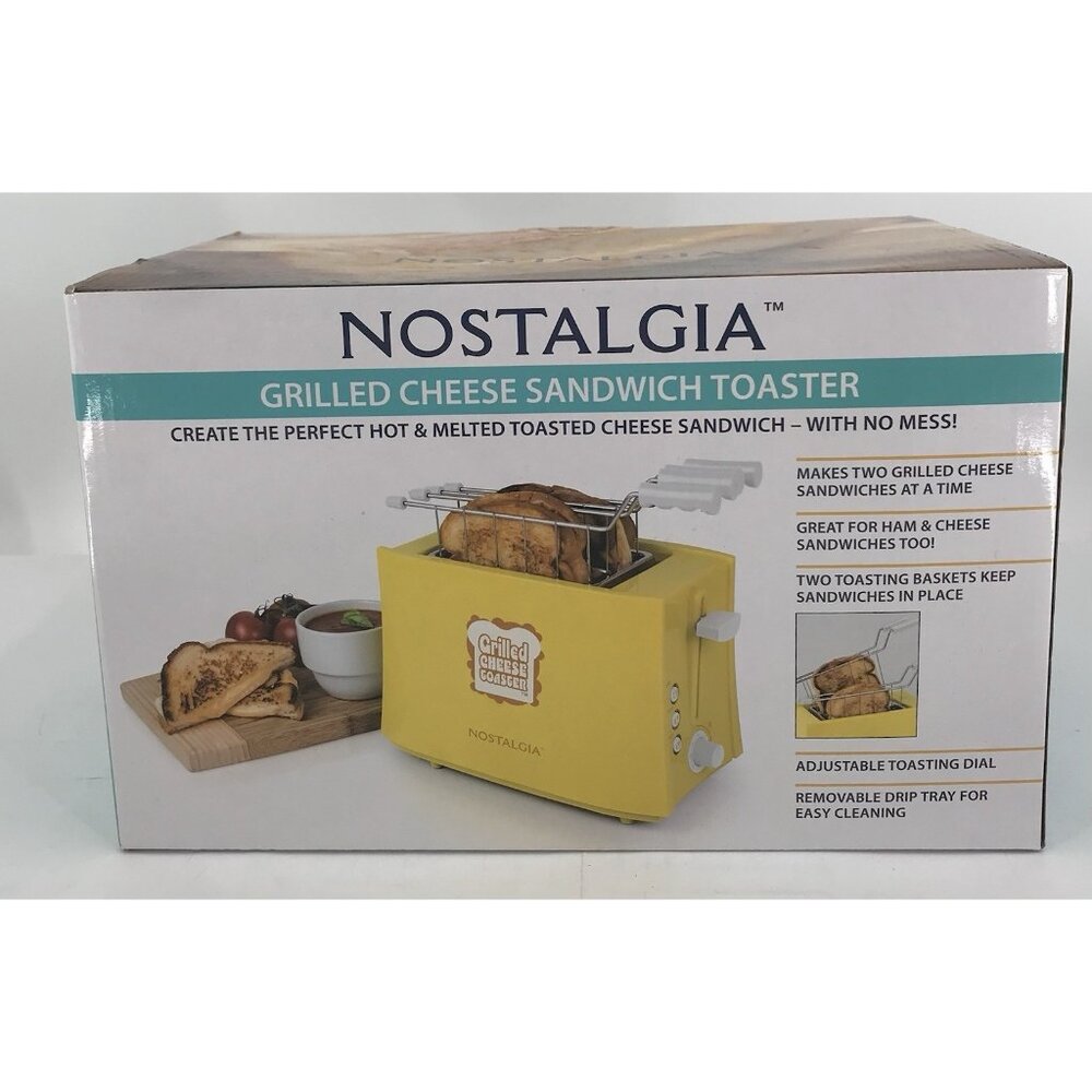 Nostalgia TCS2 Yellow Grilled Cheese Sandwich Toaster‎ Maker Easy Clean Baskets